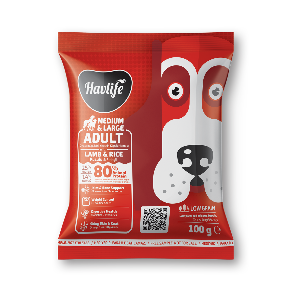 Havlife_100g_Tester_ML_AdultDog_Lamb Numune | Havlife Orta & Büyük Irk Kuzulu Yetişkin Köpek Maması<br>100 g - Görsel 1