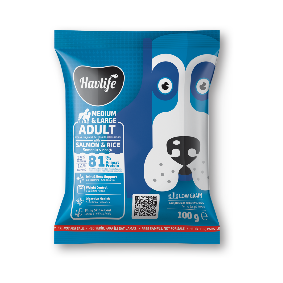 Havlife_100g_Tester_ML_AdultDog_Salmon Numune | Havlife Orta & Büyük Irk Somonlu Yetişkin Köpek Maması<br>100 g - Görsel 1