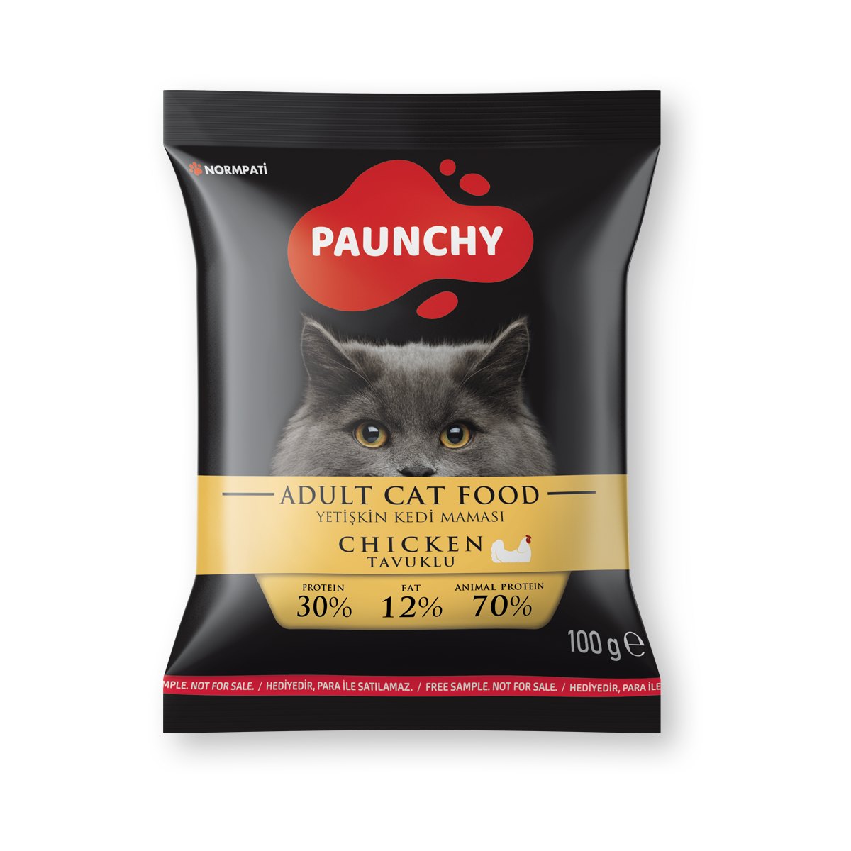 Paunchy_100g_Tester_AdultCat_Chicken Numune | Paunchy Tavuklu Yetişkin Kedi Maması<br>100 g - Görsel 1