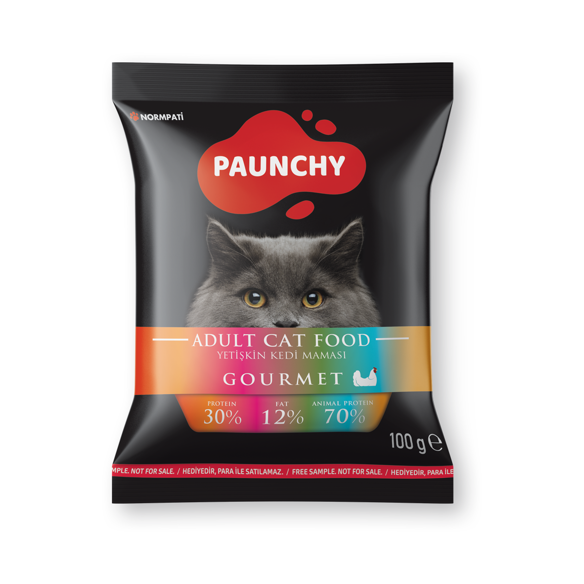 Paunchy_100g_Tester_AdultCat_Gourmet Numune | Paunchy Gourmet Tavuklu Yetişkin Kedi Maması<br>100 g - Görsel 1
