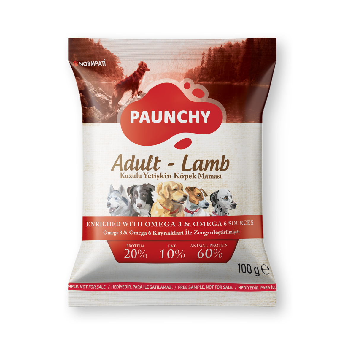 Paunchy_100g_Tester_AdultDog_Lamb Numune | Paunchy Kuzulu Yetişkin Köpek Maması<br>100 g - Görsel 1