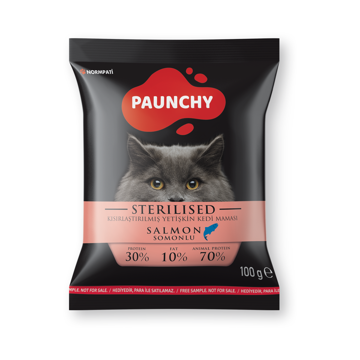 Paunchy_100g_Tester_SterilisedCat_Salmon Numune | Paunchy Somonlu Kısırlaştırılmış Kedi Maması<br>100 g - Görsel 1